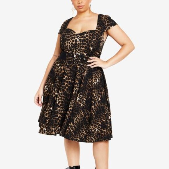 City Chic Women's Sweetheart Neckline Midi Phoebe Dress in Leopard New With tag - Picture 1 of 2